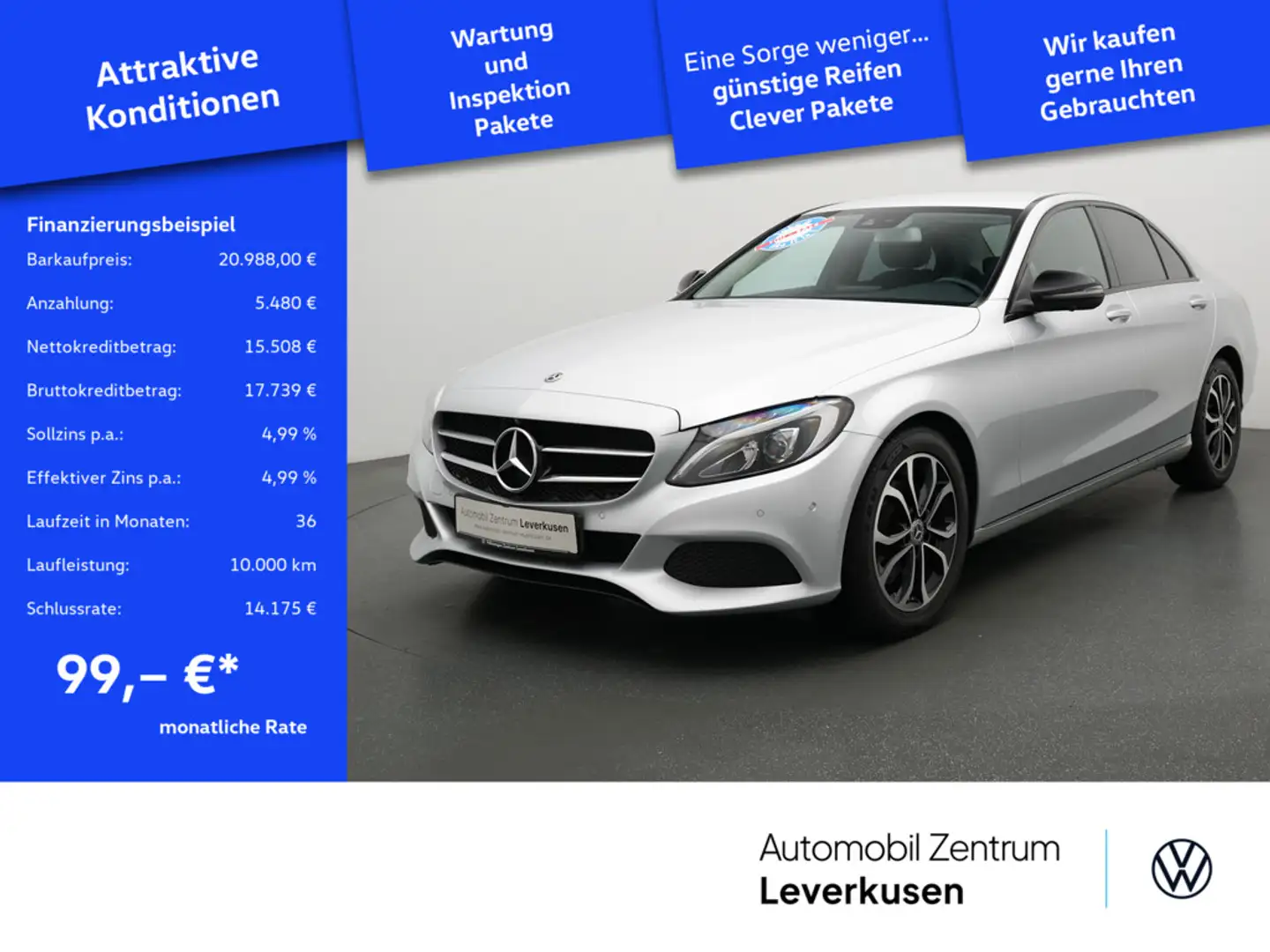 Mercedes-Benz C 180 Avantgarde 9G-TRON NAVI LEDER BURMSTER Silber - 1