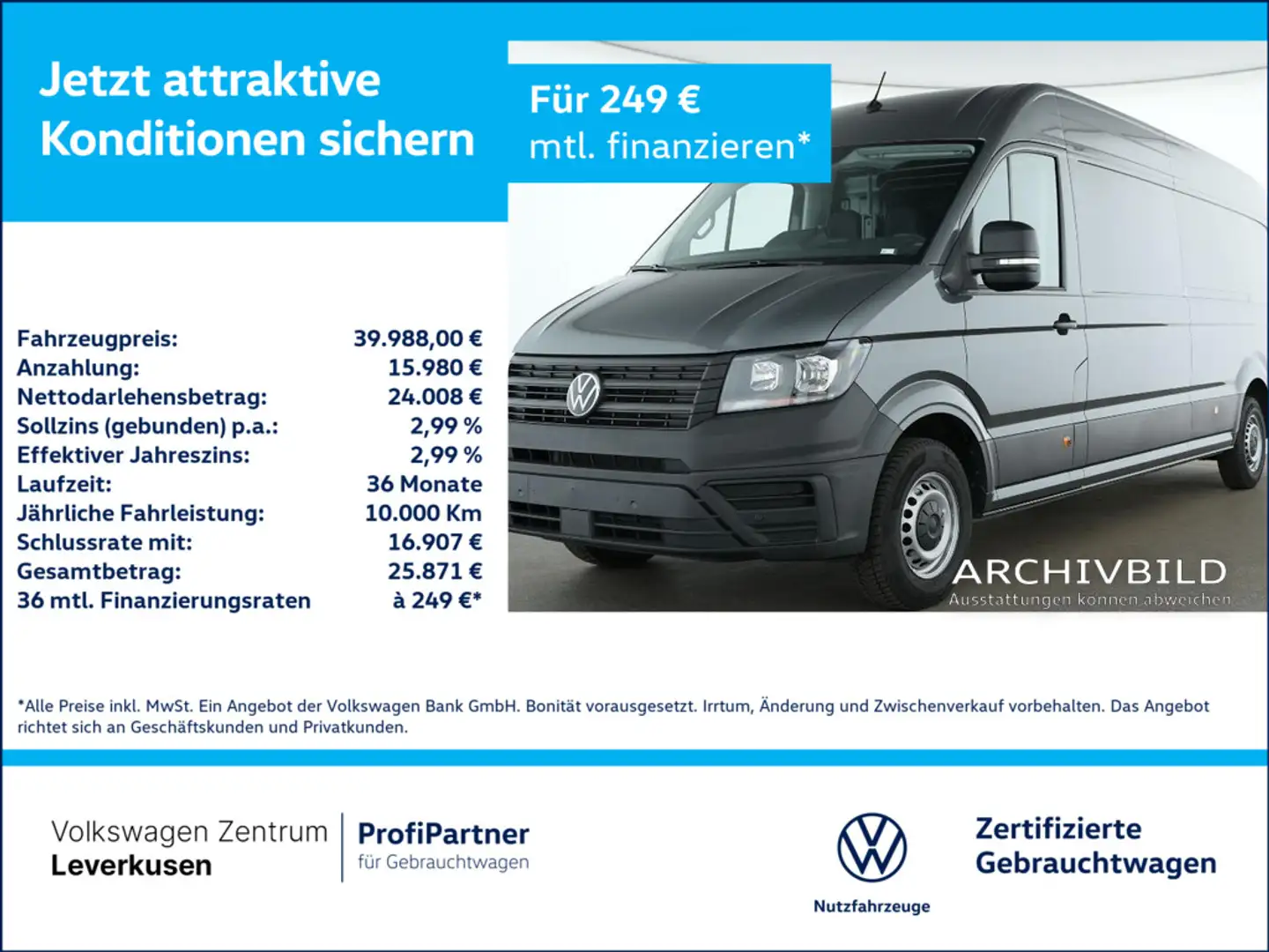 Volkswagen Crafter 35 Kasten Lang Hoch KAM DAB VIRT KLIM Grau - 1