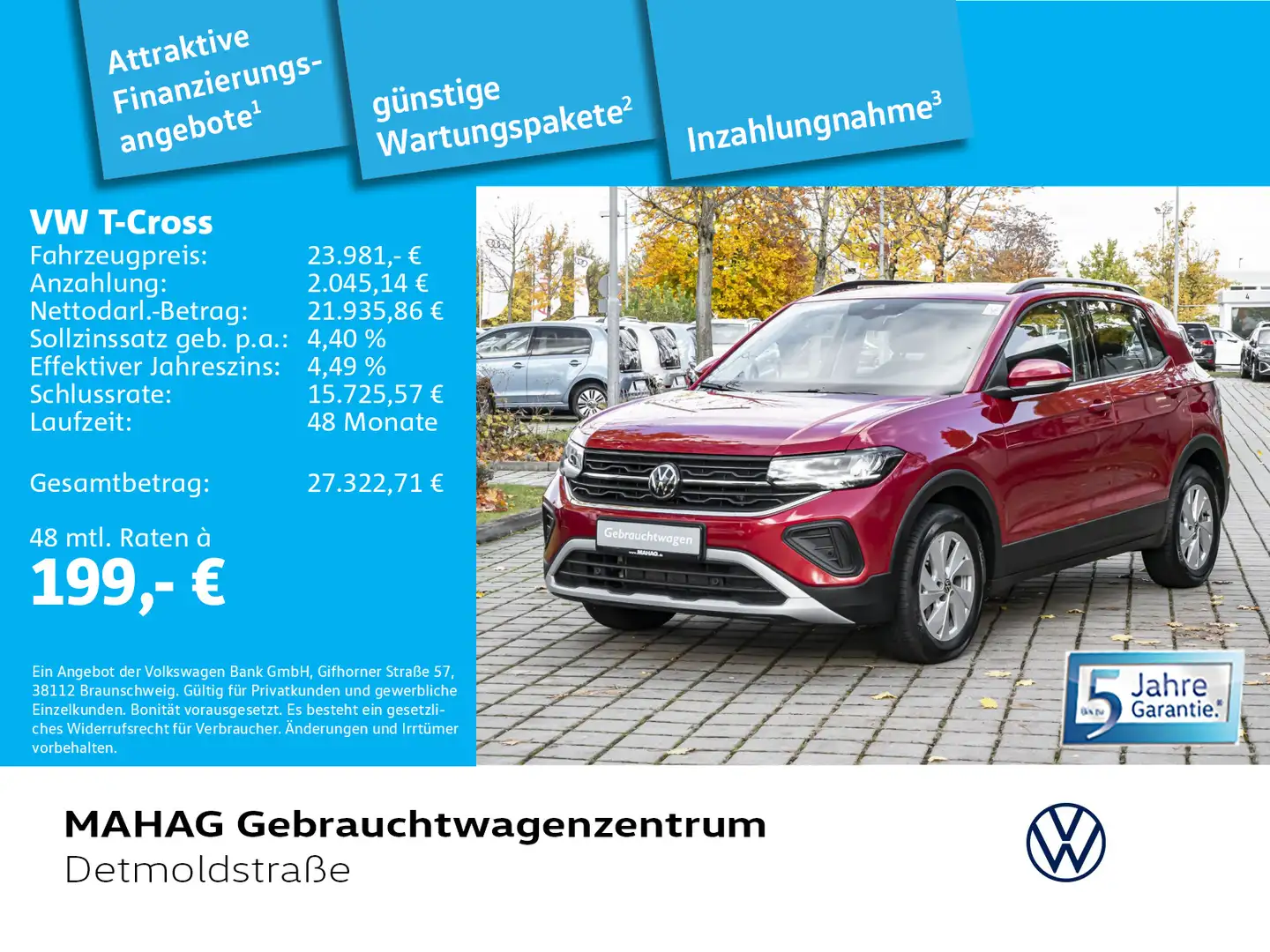 Volkswagen T-Cross Life 1.0 TSI LED Navi ParkPilot DSG Rot - 1