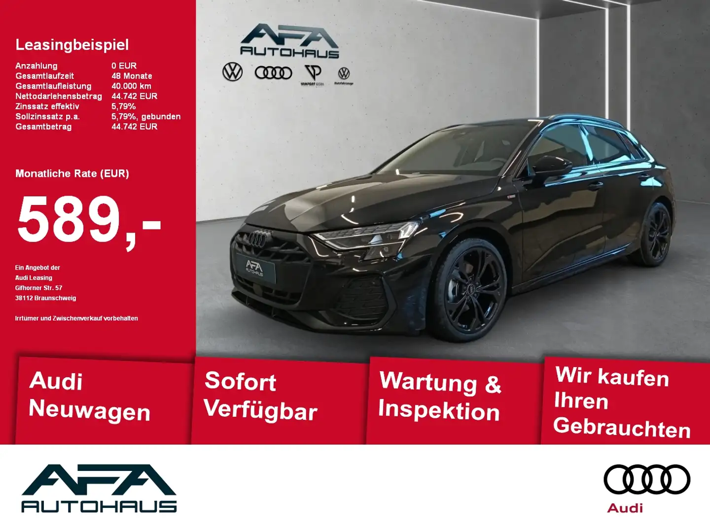 Audi A3 Sportback 35 TDI S-Line Leder*opt.schwarz*LED Schwarz - 1