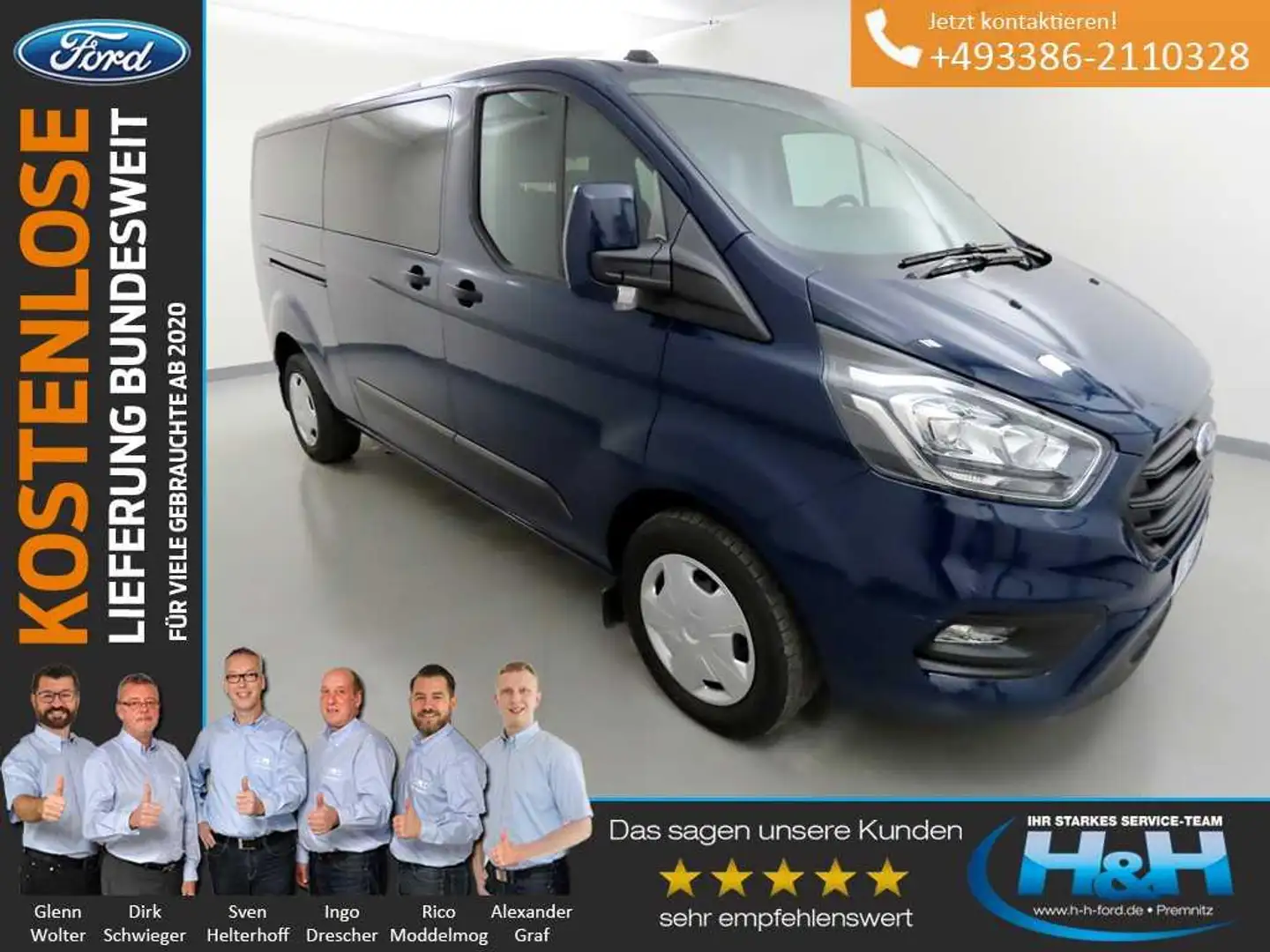 Ford Transit Custom 2.0 320 L2 Trend (Kam+9 Sitze) Bleu - 1