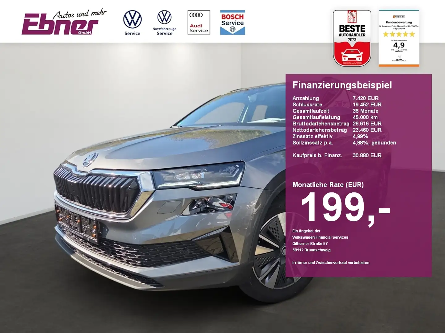 Skoda Karoq DRIVE1.5TSI DSG AHK+KAMERA+ACC+KEYLESS+LED+NAVI-AP Grau - 1