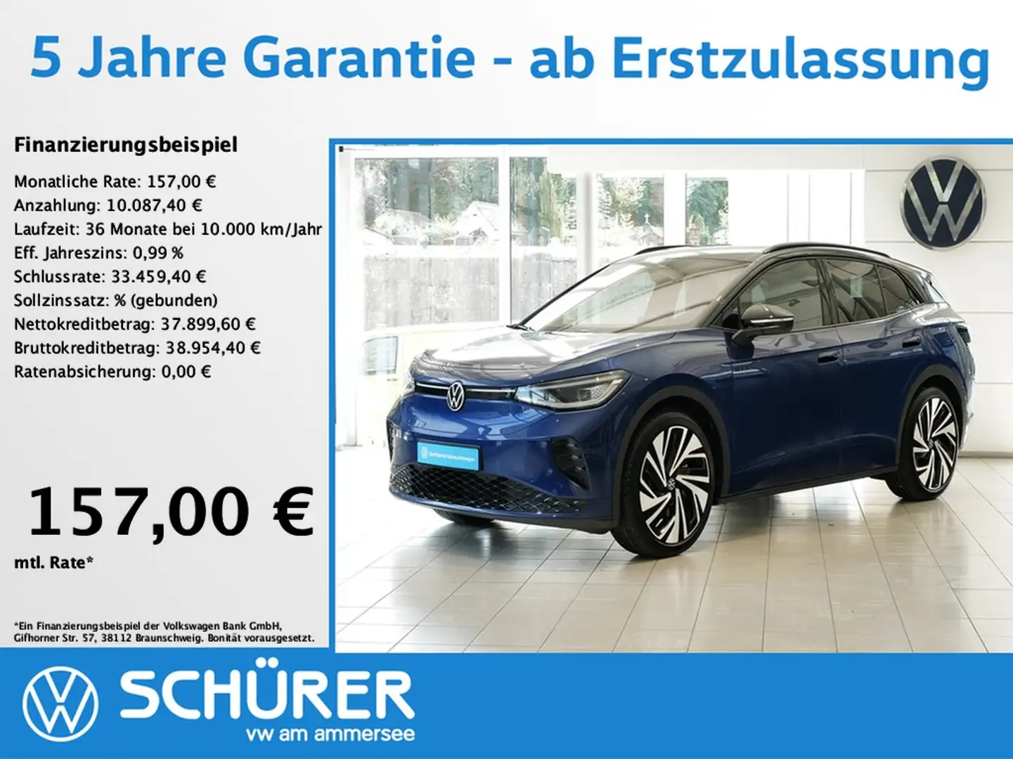 Volkswagen ID.4 GTX Wärmepumpe AHK Pano HKardon HuD Matrix Keyless Bleu - 1
