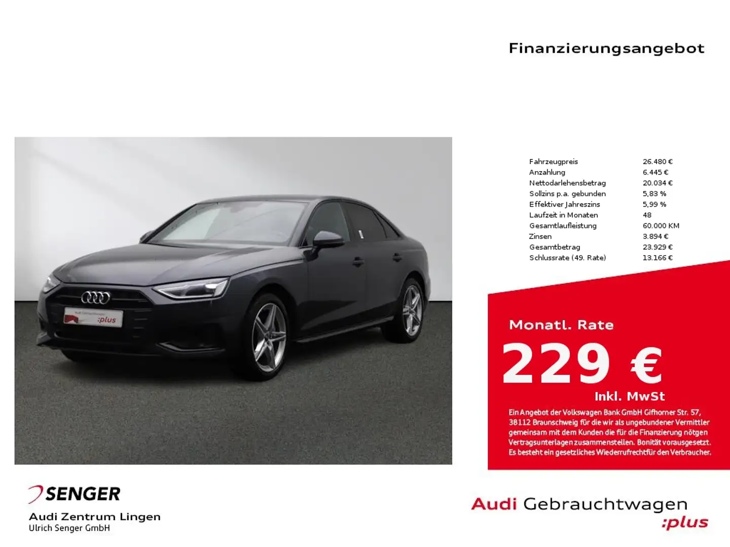 Audi A4 Limousine Advanced 35 TDI S tronic MMI LED Gris - 1