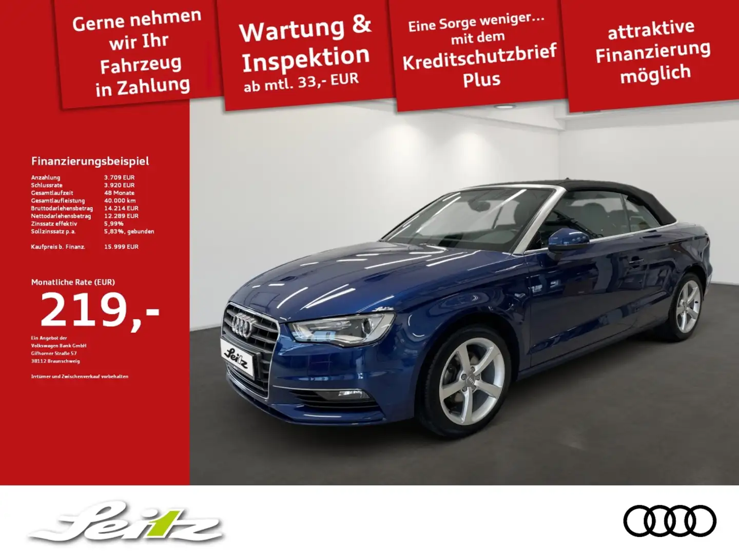Audi A3 Cabriolet 1.4 TFSI attraction *PARKSENSOR*SITZH*BL Blau - 1