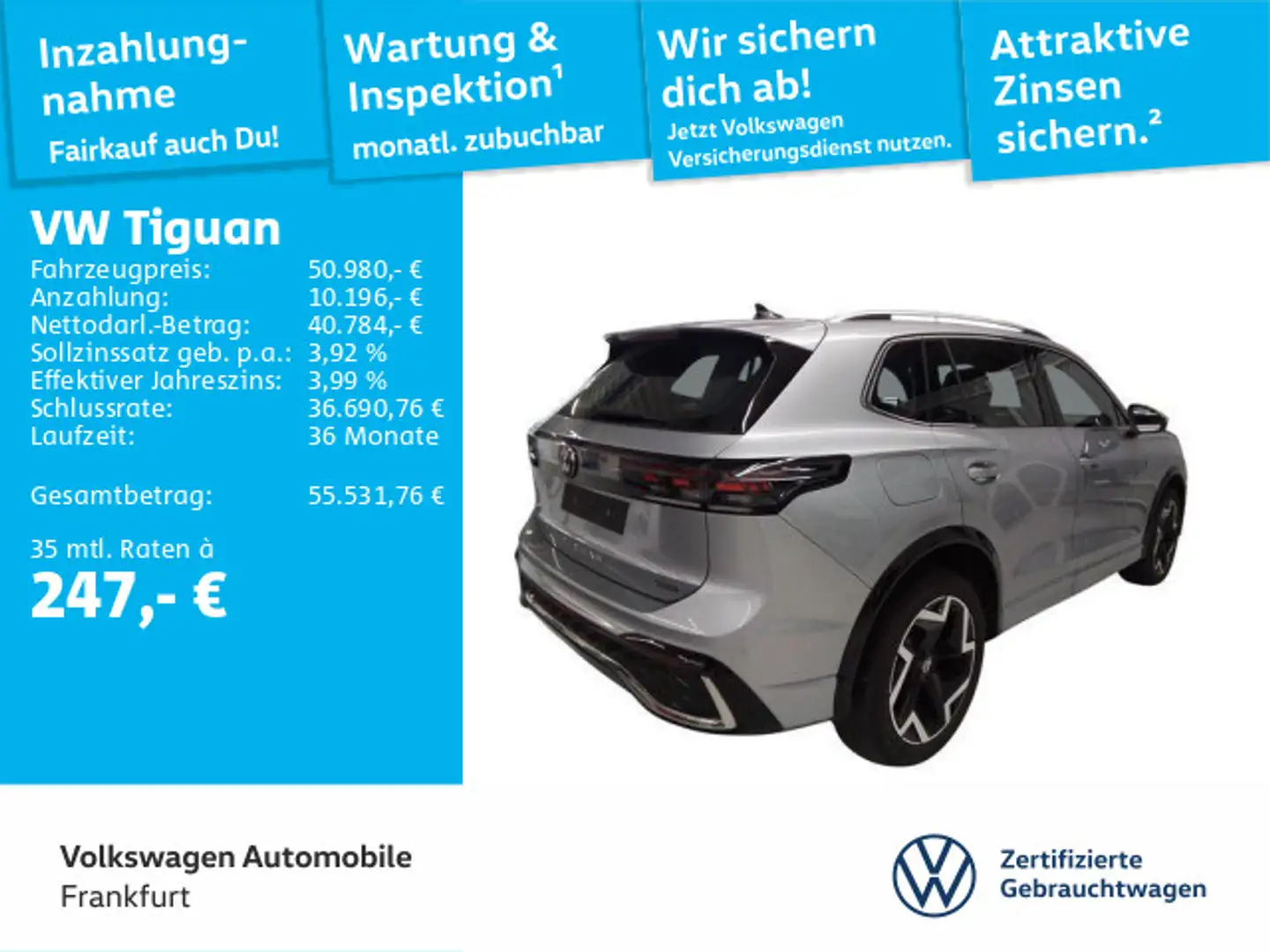 Volkswagen Tiguan 2.0 TDI DSG 4M R-LINE IQ.LIGHT STHZG HUD Silber - 1