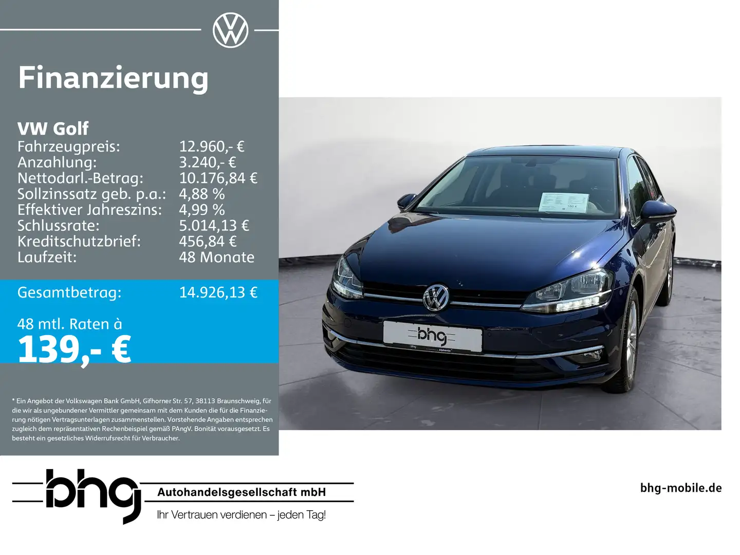 Volkswagen Golf 1.0 TSI Sound, Blind Spot, Panorama-Ausstel Bleu - 1