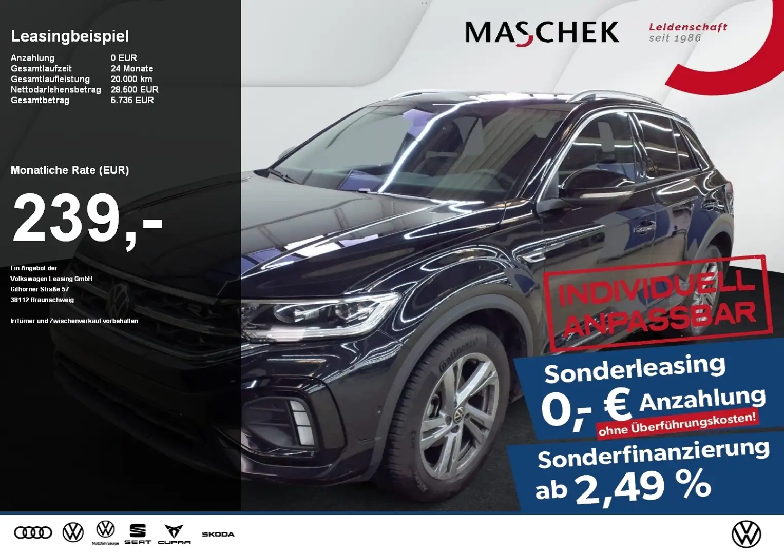 Volkswagen T-Roc R-Line 1.5 TSI DSG AHK RearView Massage Navi Parka Schwarz - 1
