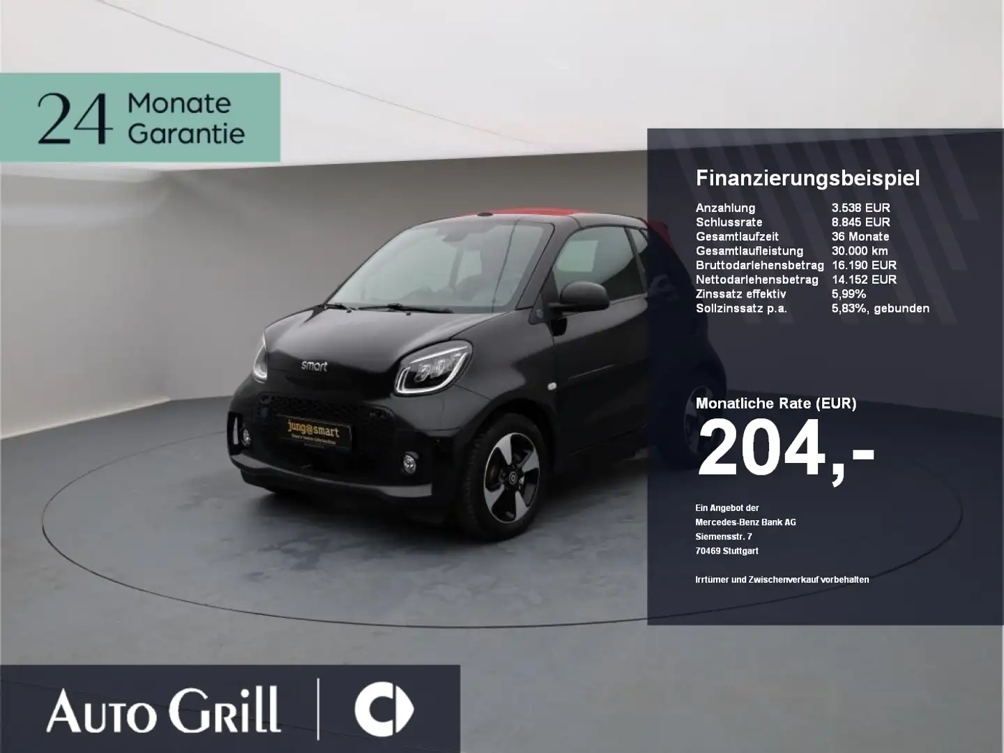 smart forTwo EQ  cabrio Exclusive 22kw rotes Dach Zwart - 1