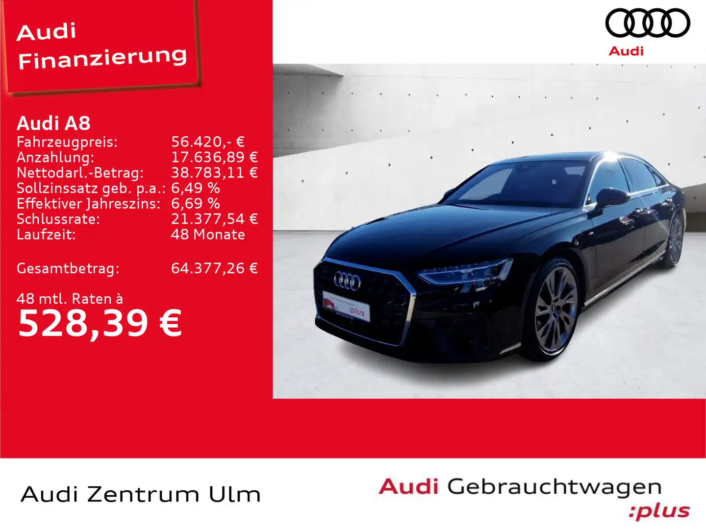 Audi A8 S-Line 50 TDI qu. PANO AHK HuD LUFT B&O 360°K Schwarz - 1