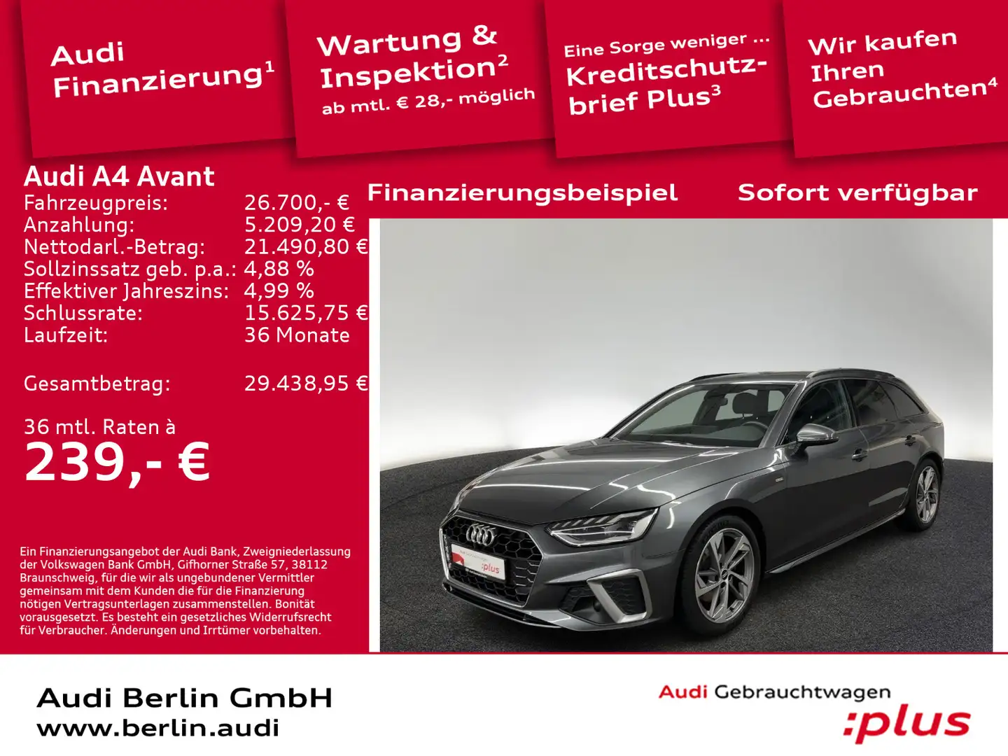 Audi A4 S line 35 TDI S tr. LED NAVI ACC B&O PD Grau - 1