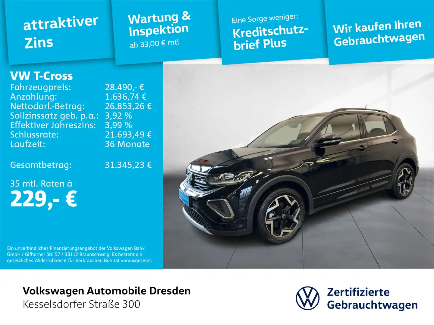 Volkswagen T-Cross 1.5 TSI DSG R-Line AHZV Kamera LED Navi Schwarz - 1