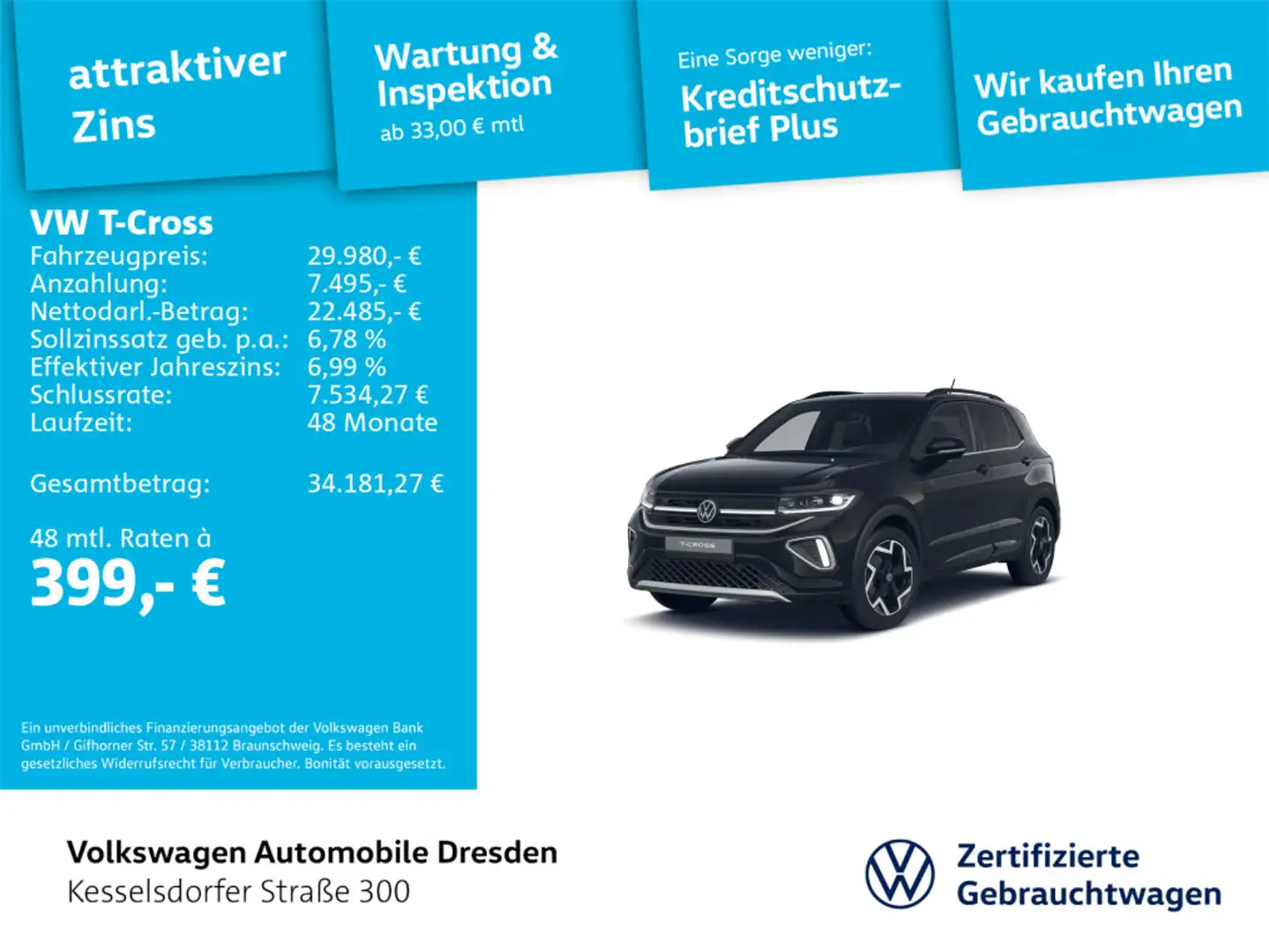 Volkswagen T-Cross 1.5 TSI DSG R-Line AHZV Kamera LED Navi Schwarz - 1