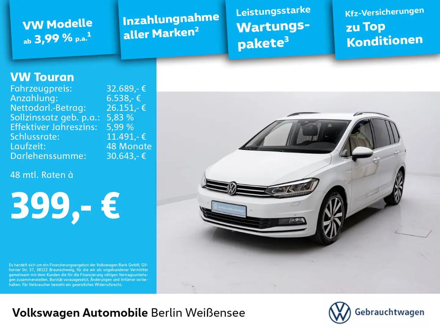 Volkswagen Touran Highline 2.0 TDI DSG*5-Sitze*ACC*PDC*AHK* Weiß - 1