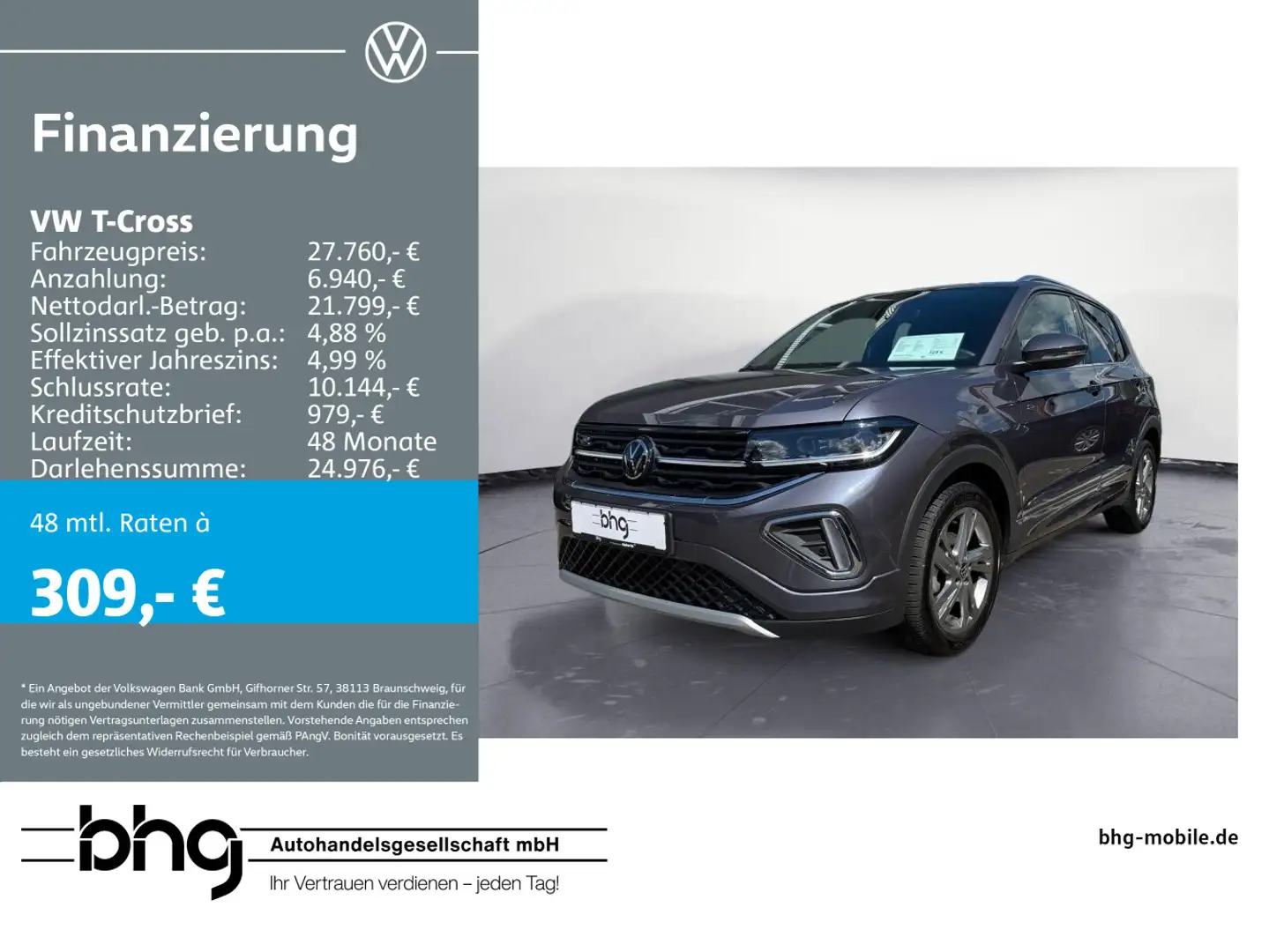 Volkswagen T-Cross 1.5 l TSI R-Line AHK, Navi, Ganzj.R. Gris - 1
