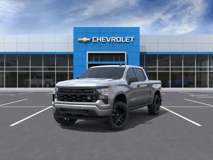 Gray 2026 Chevrolet Silverado 1500 Custom Crew Cab 4WD Pickup Truck Four-Wheel Drive 8-Speed Automatic