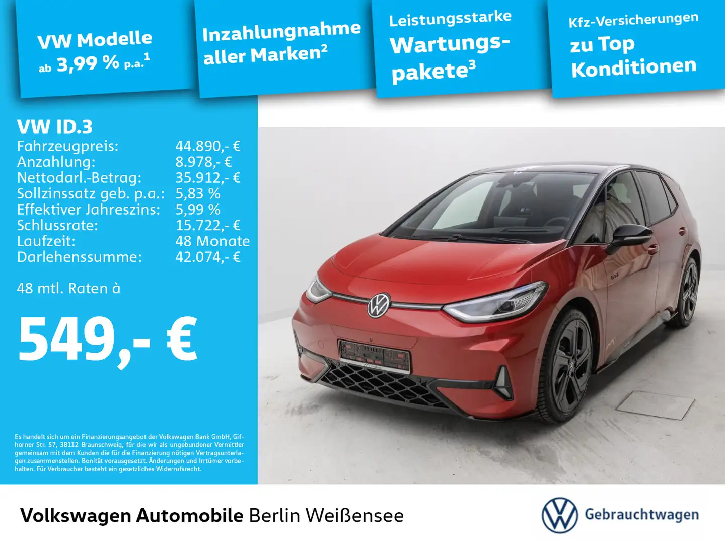 Volkswagen ID.3 GTX CarPlay*MATRIX-LED*PANO*KEYLESS Rouge - 1