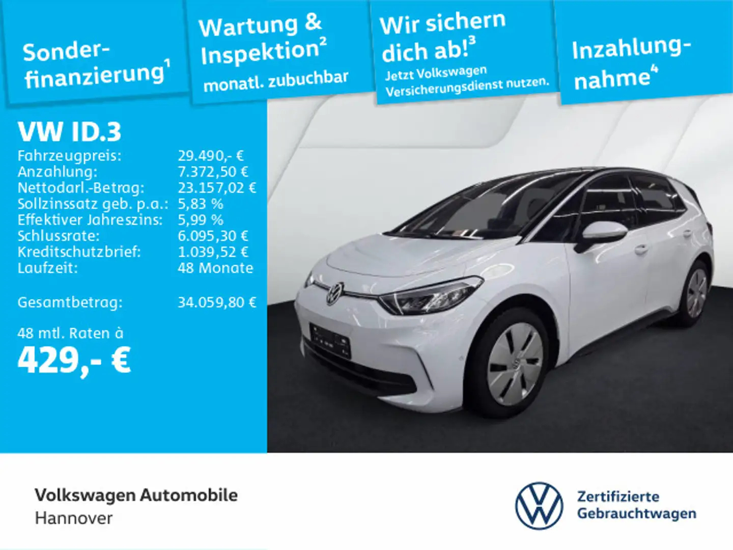 Volkswagen ID.3 Pro Navi LED Kamera PDC SHZ ACC DAB+ Weiß - 1
