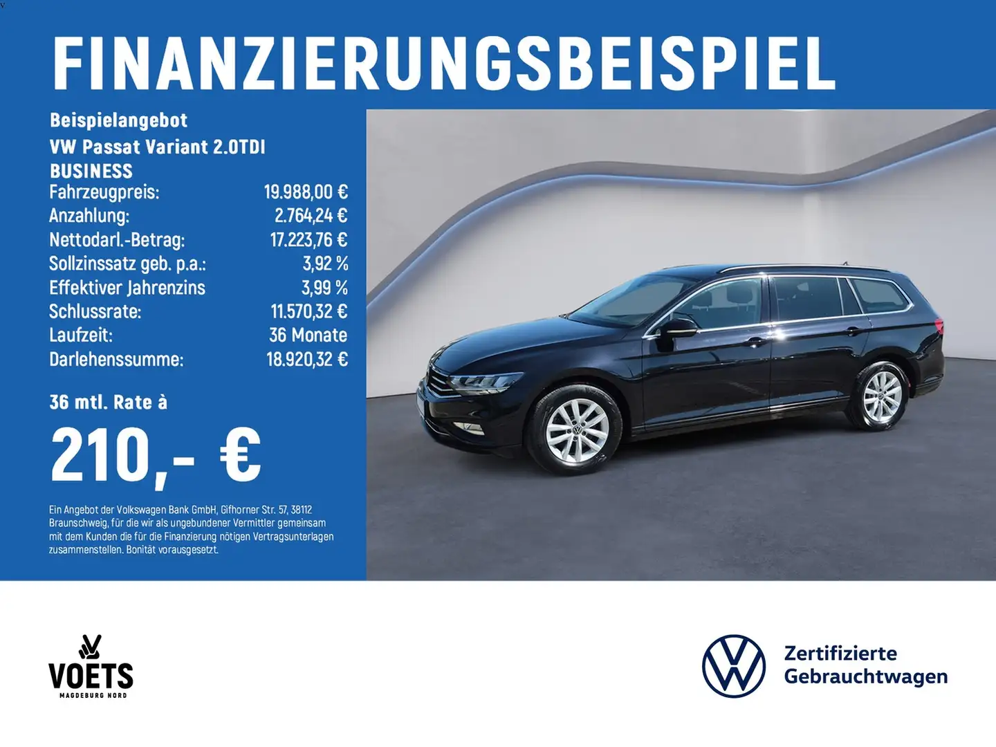 Volkswagen Passat Variant 2.0TDI BUSINESS LED+AHK+Navi+PDC Schwarz - 2