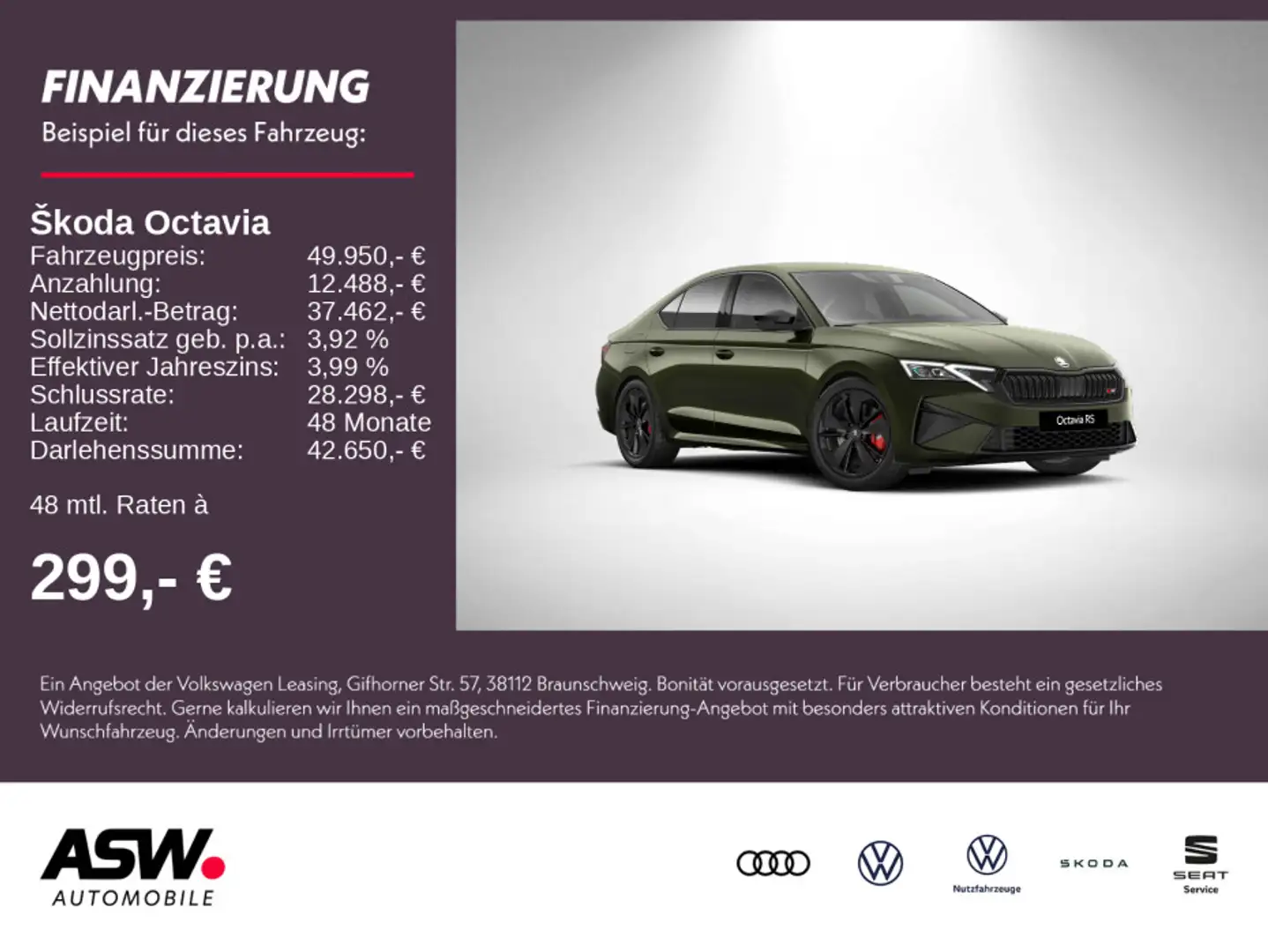 Skoda Octavia RS 2,0 TSI 265PS DSG 360° SHZ ACC AHK Grün - 1