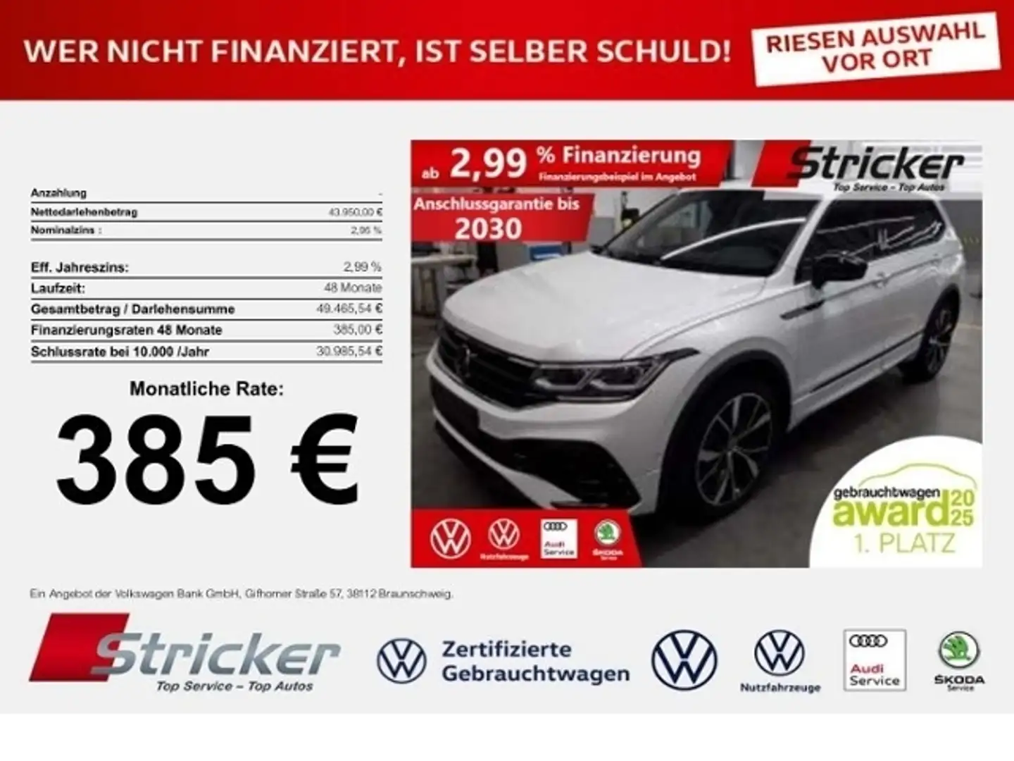 Volkswagen Tiguan Allspace R-Line Black Style 2.0TSI 385,-ohne Anzahlung 7-S Weiß - 1