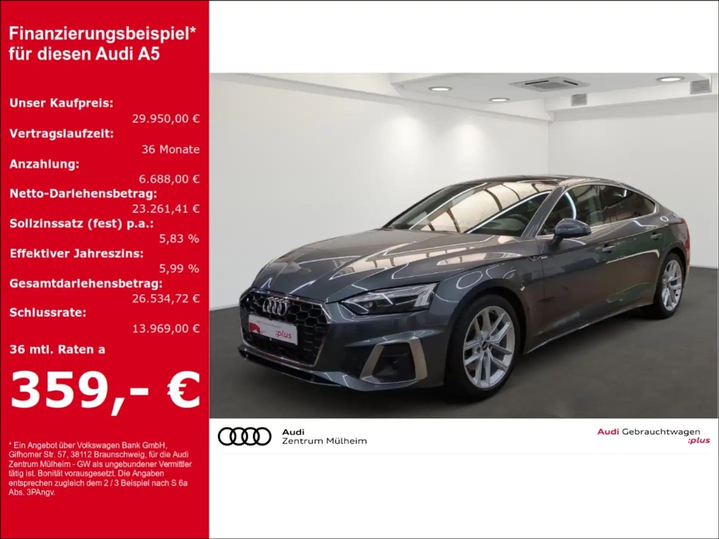 Audi A5 Sportback 40 TDI quattro S line Navi Matrix Pano R Grau - 1