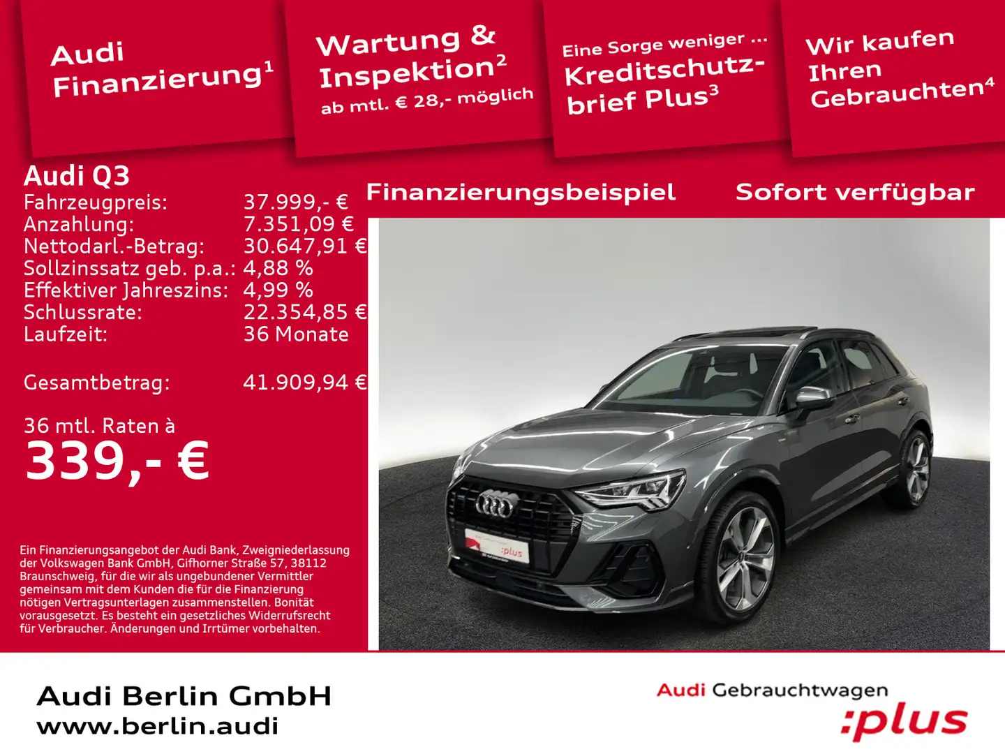 Audi Q3 S line 45 TFSI qu. S tr. 360°K PDC NAVI PANO Grau - 1
