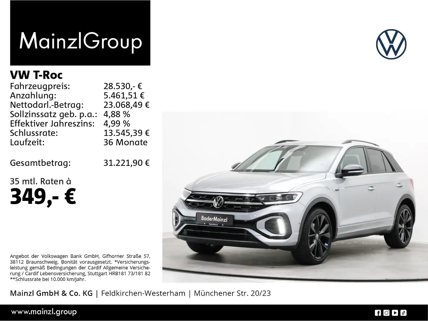 Volkswagen T-Roc 1.5 TSI DSG R-Line Kam. ACC AHK SHZ Silber - 1