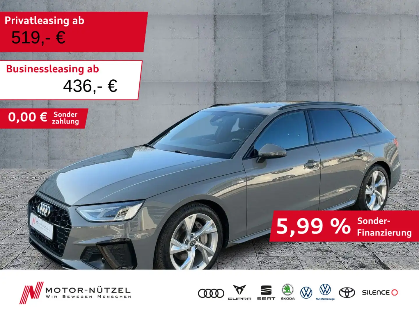 Audi A4 40 TDI S-TR S-LINE LED+NAV+PANO+ACC+DAB Grau - 1