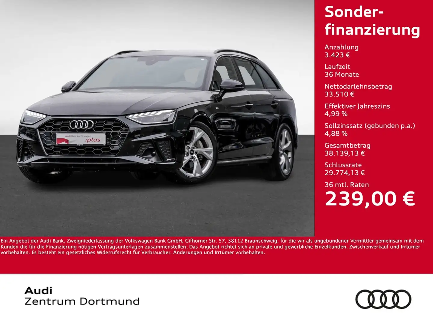 Audi A4 Avant 40 S LINE BLACKPAK CAM ACC LM18 EKLAPPE Schwarz - 1