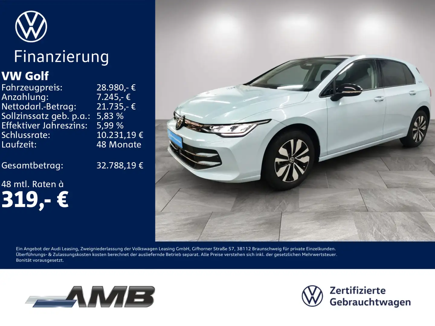 Volkswagen Golf Goal 1.5 eTSI DSG/Pano/Standhzg/RFK/02.30Ga Blau - 1