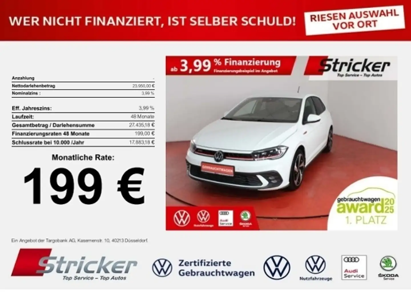 Volkswagen Polo GTI 2.0TSI DSG 199,-ohne Anzahlung ACC App-Conne Weiß - 1
