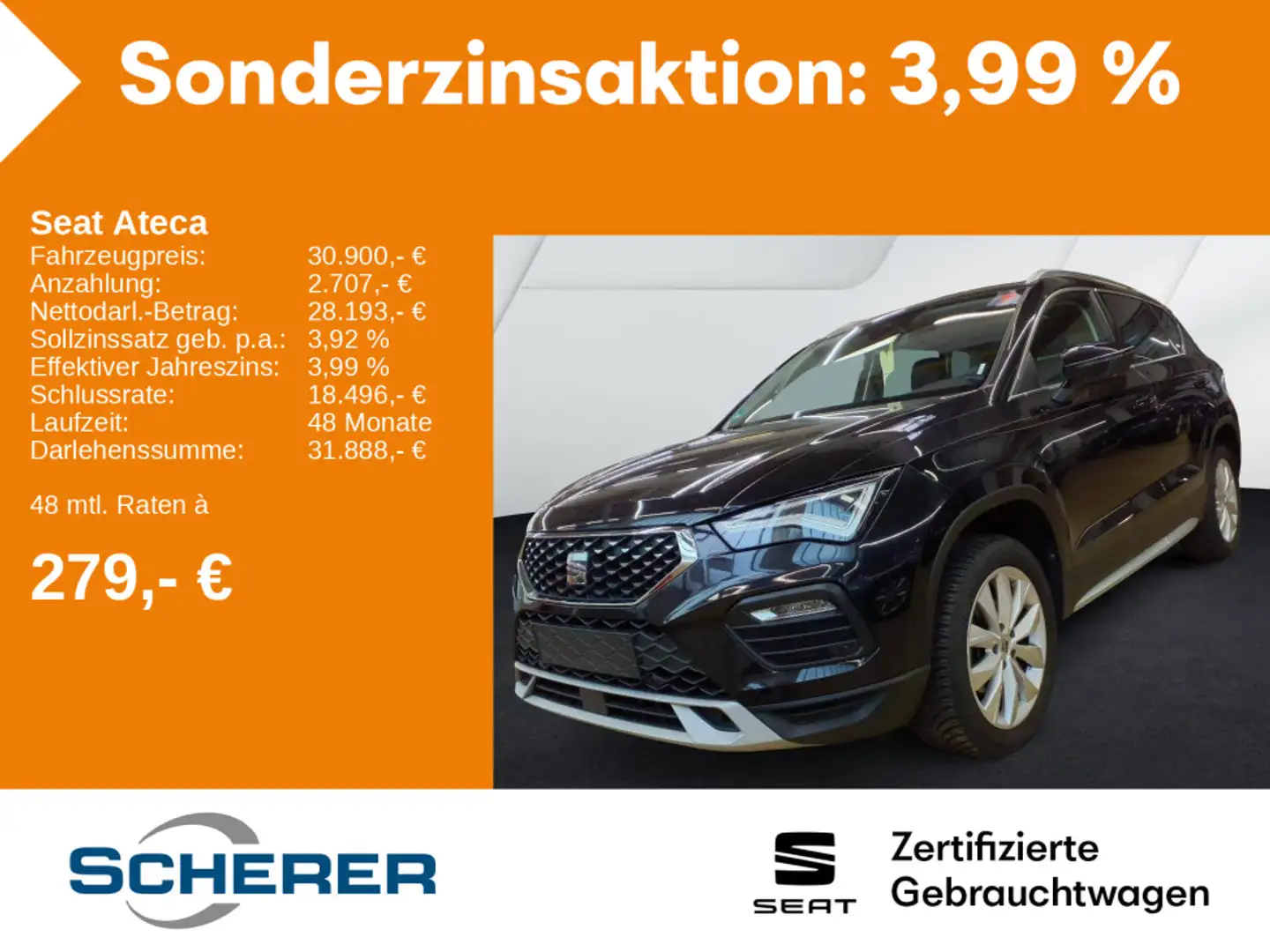 SEAT Ateca Xperience 1.5 TSI DSH AHK Navi SHZ PDC Kes Schwarz - 1