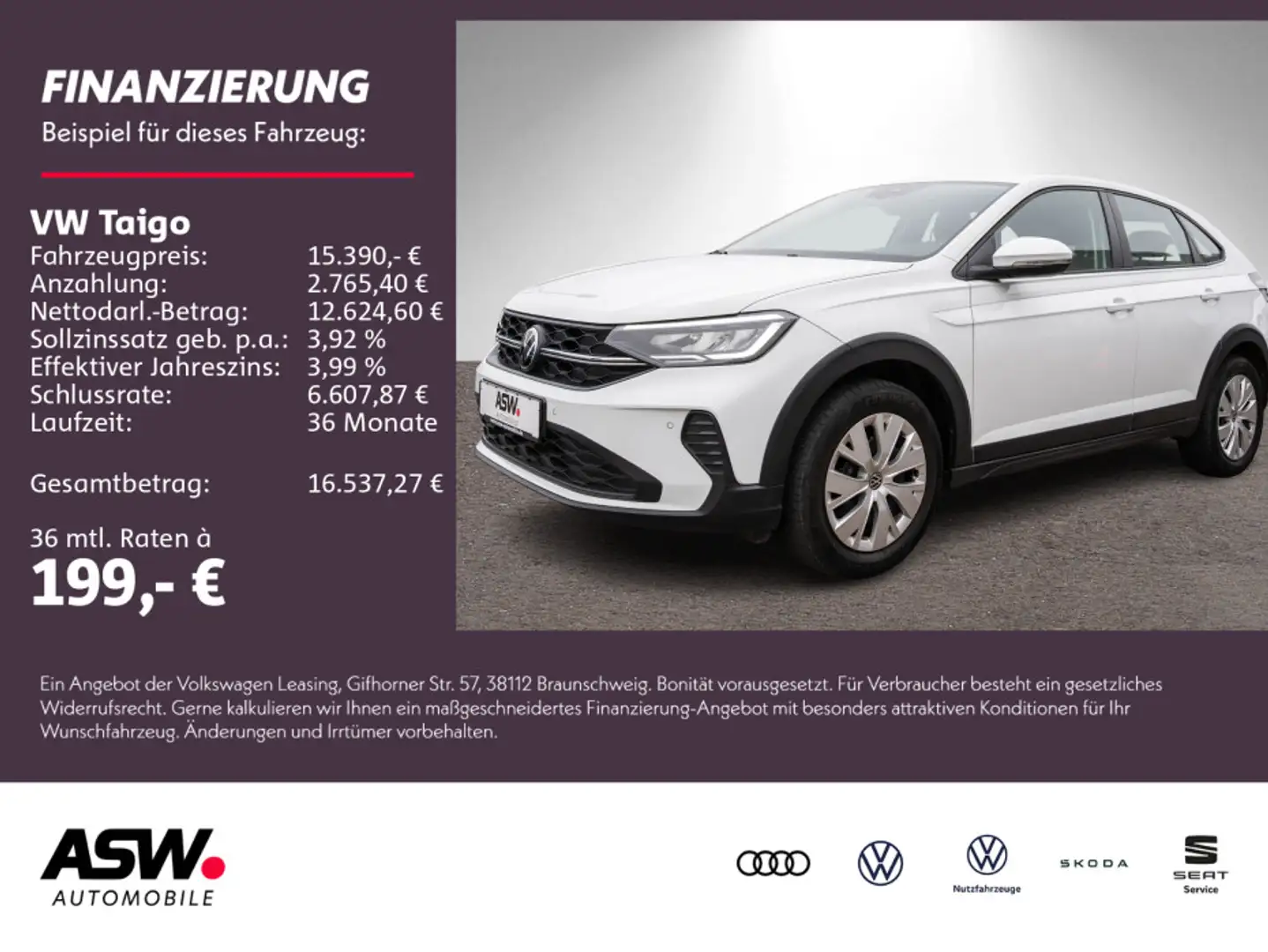 Volkswagen Taigo 1.0 TSI 5-Gang LED Klima PDC SHZ Weiß - 1