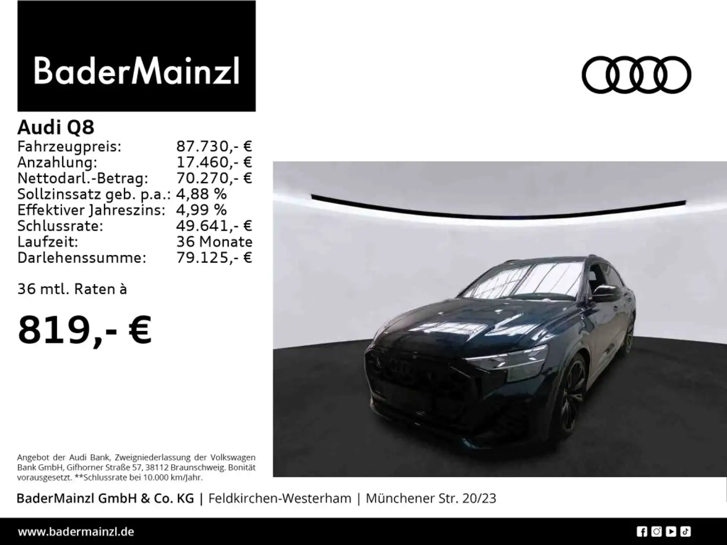Audi Q8 55 TFSI quattro S line AHK Pano Stdhz HUD B&O Blau - 1