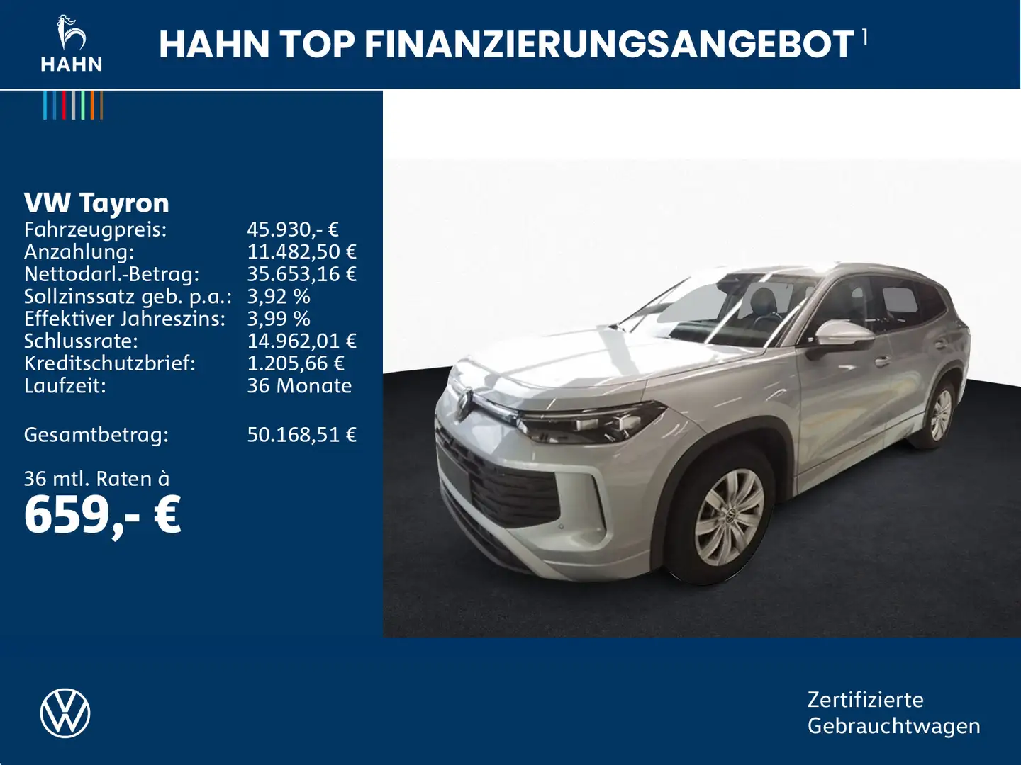 Volkswagen Tayron 2.0TDI DSG 4Mo Life LED AHK CAM DCC Navi Silber - 2