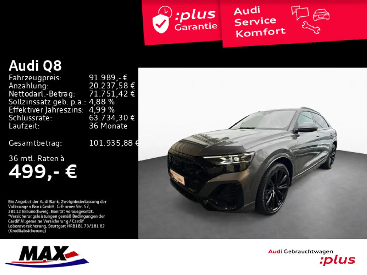 Audi Q8 50 TDI QUATT S LINE HD MATRIX+LUFT+PANO+AHK+R Grau - 1