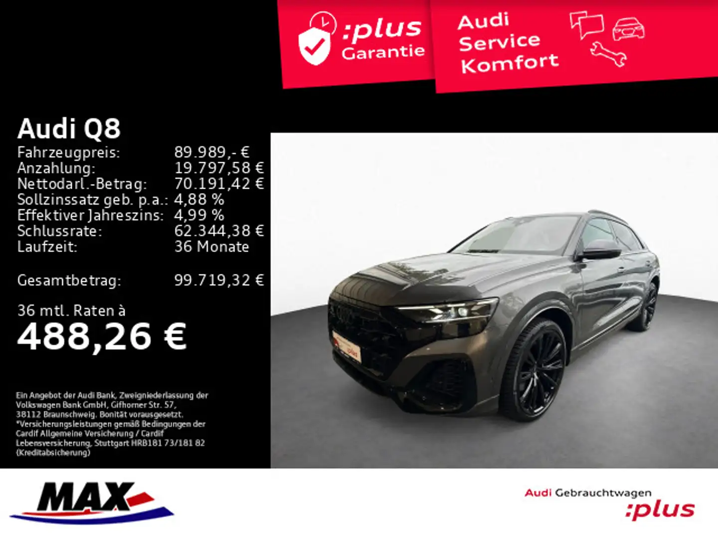 Audi Q8 50 TDI QUATT S LINE HD MATRIX+LUFT+PANO+AHK+R Grau - 1
