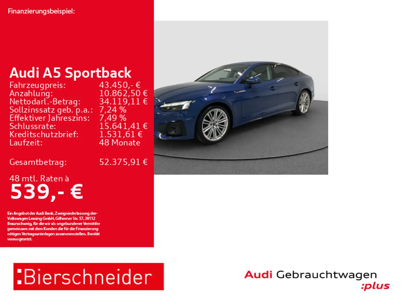 Audi A5 35 TDI S-Line Black 19 AHK MATRIX A Blau - 1