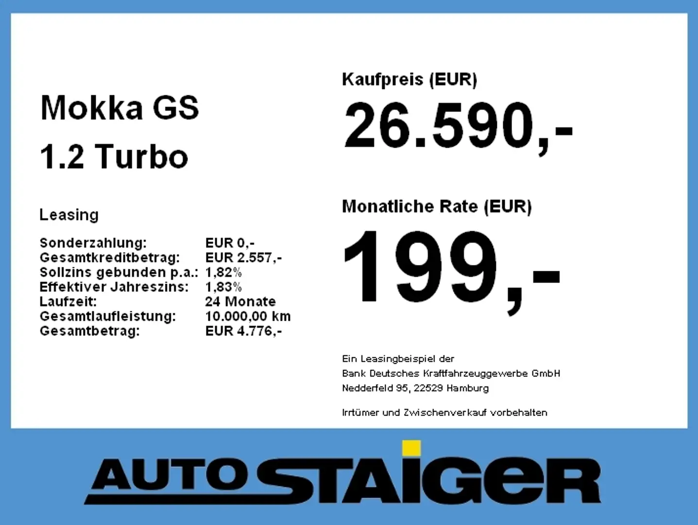 Opel Mokka GS 1.2 Turbo AT ab 199,- € monatlich Wit - 2