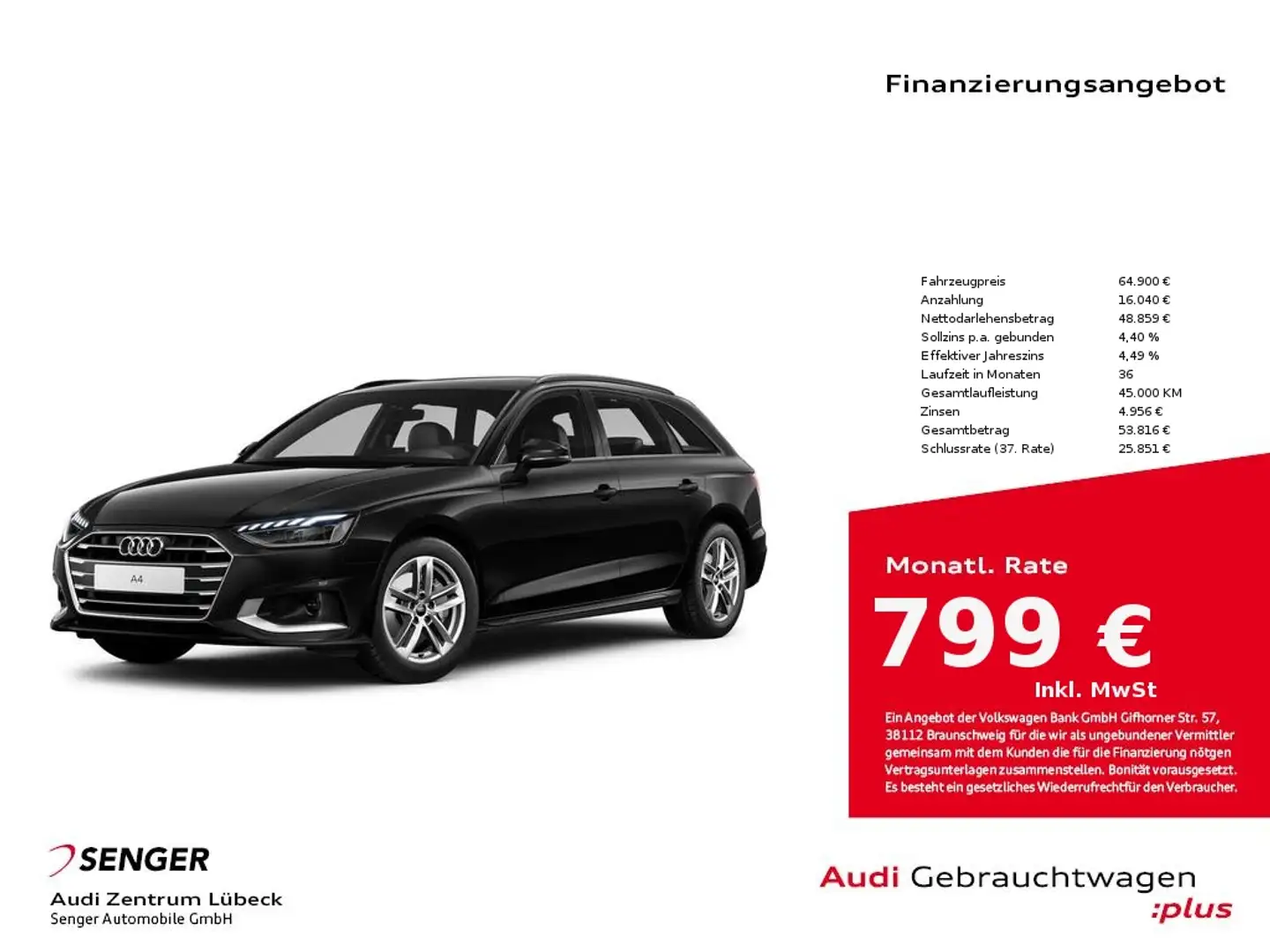 Audi A4 Avant advanced 40 TDI S tronic Schwarz - 1