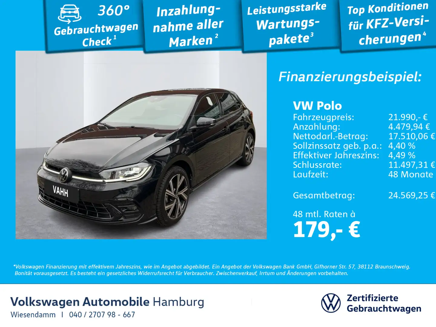Volkswagen Polo 1.0 TSI R-Line DSG Matrix-LED Kamera Schwarz - 1
