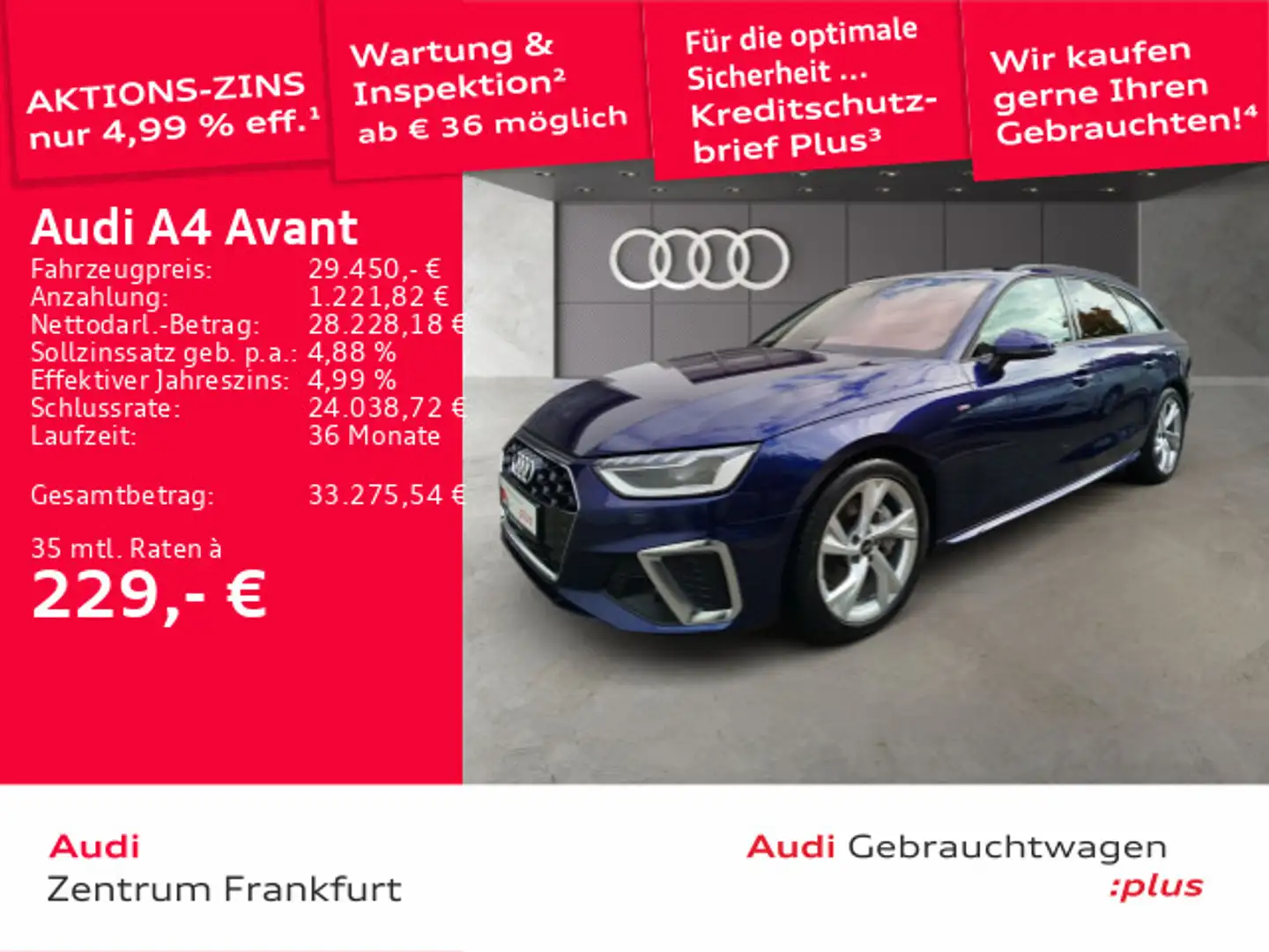 Audi A4 40 TFSI S tronic S line MatrixLED ACC H Blau - 1