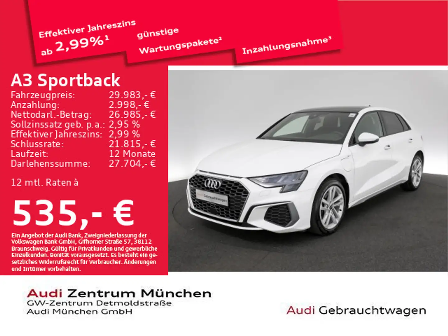 Audi A3 40 TFSI e S tronic S line Pano/Virt Weiß - 1