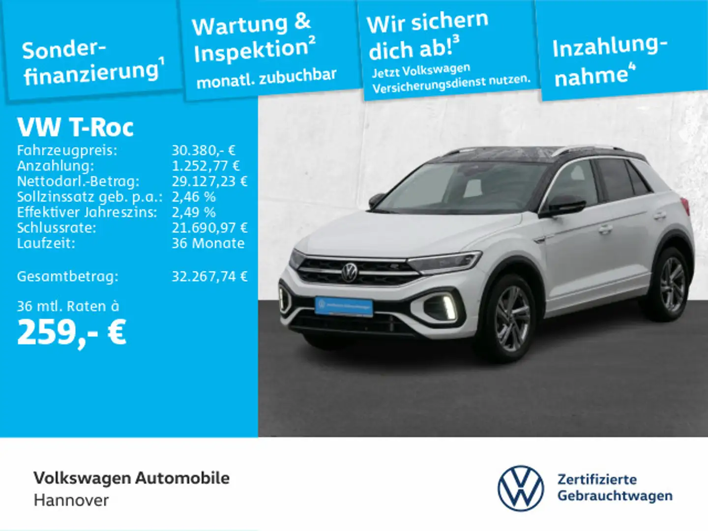 Volkswagen T-Roc 1.5 TSI R-Line DSG Navi LED DigCockpit AHK Weiß - 1