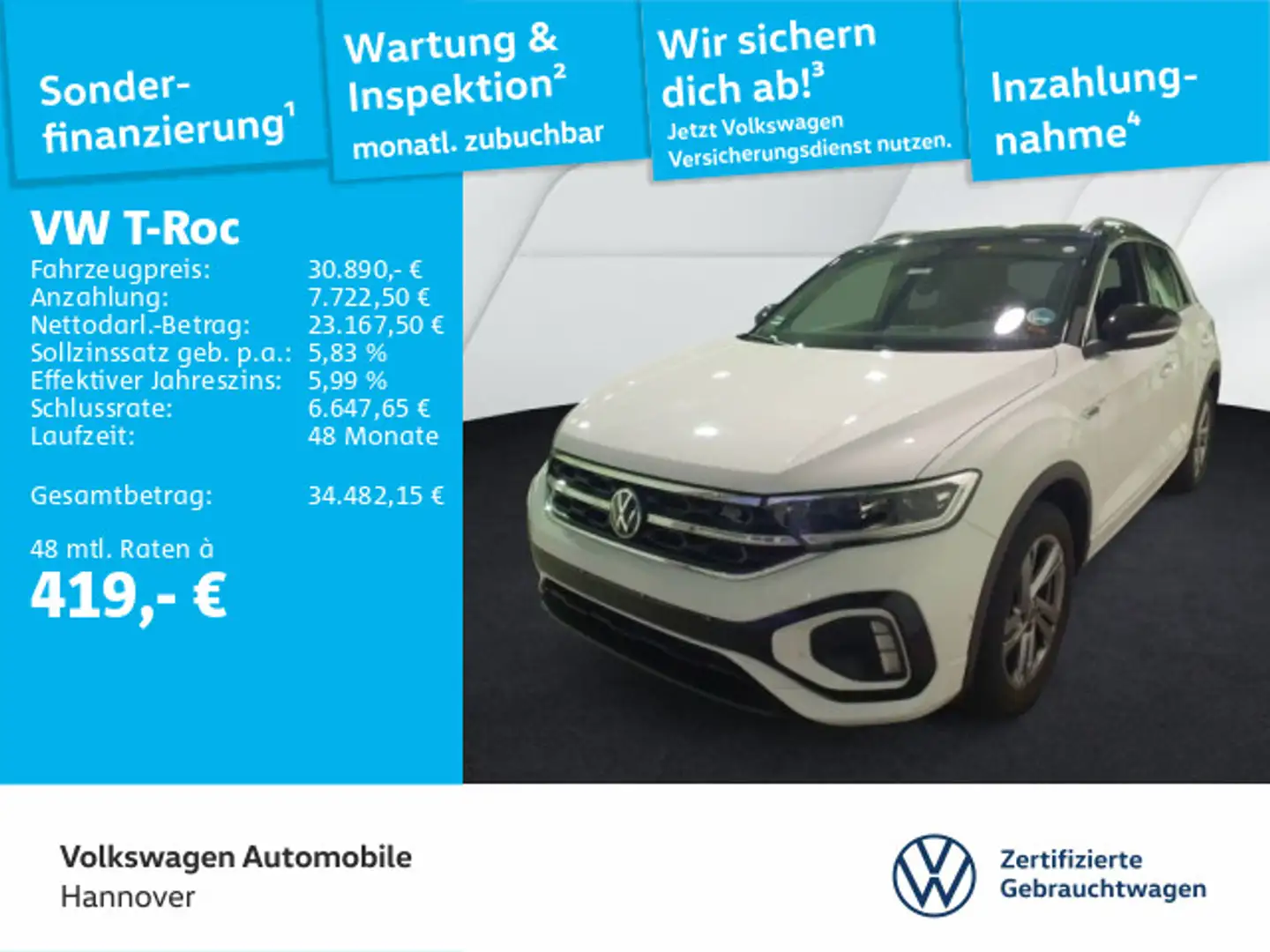 Volkswagen T-Roc 1.5 TSI R-Line DSG Navi LED DigCockpit AHK Weiß - 1