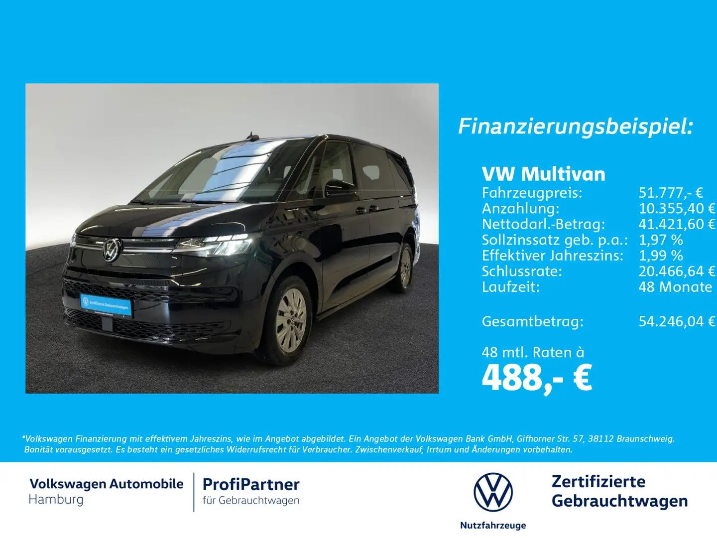 Volkswagen T7 Multivan 2.0 TDI Life LÜ DSG AHK Kamera Navi Schwarz - 1