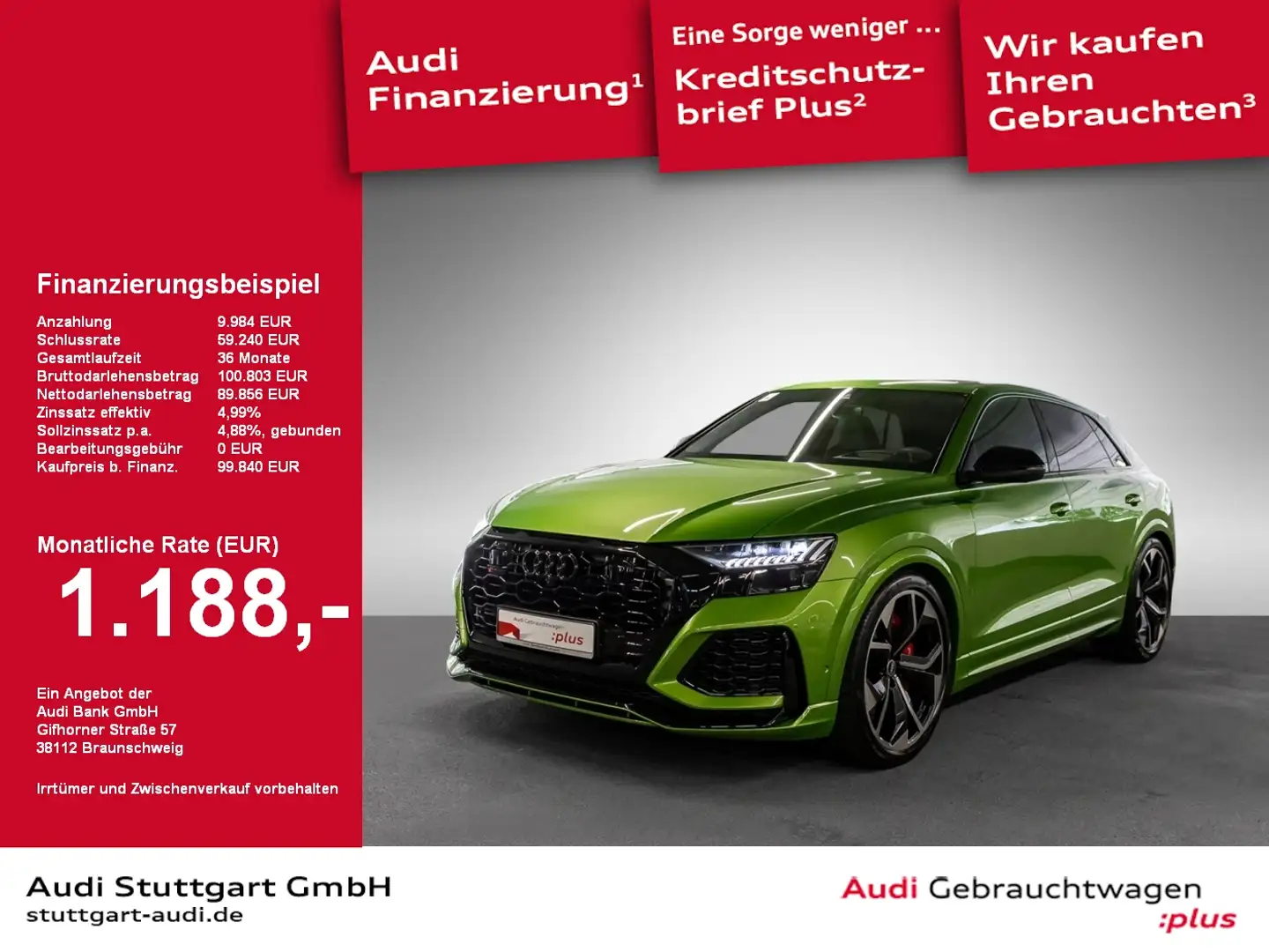 Audi RS Q8 4.0 TFSI quattro AHK Pano HeadUp B&O 23'' Grün - 1
