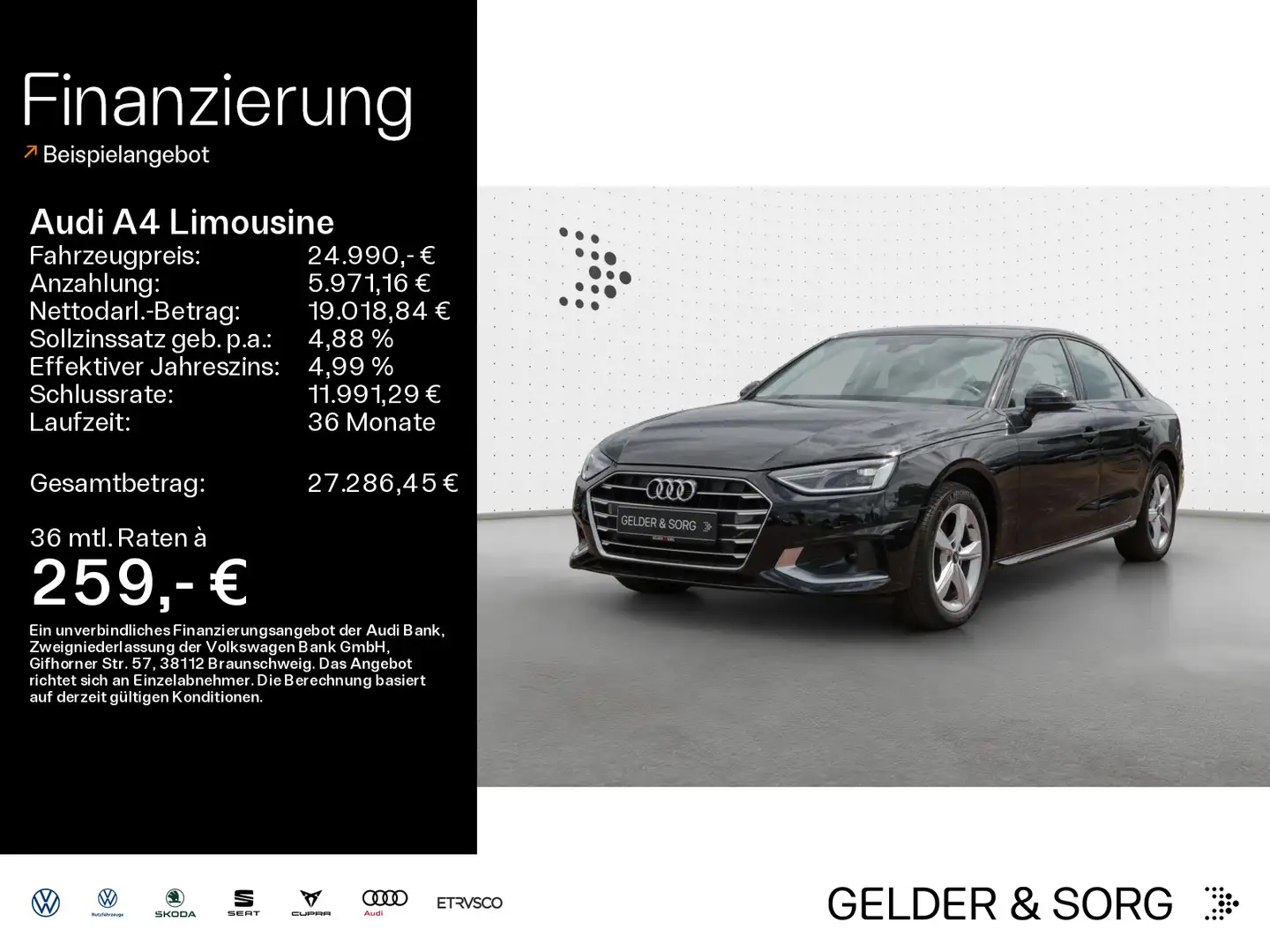 Audi A4 advanced 35 TDI Navi*PDC*DAB*LED*GR Noir - 1