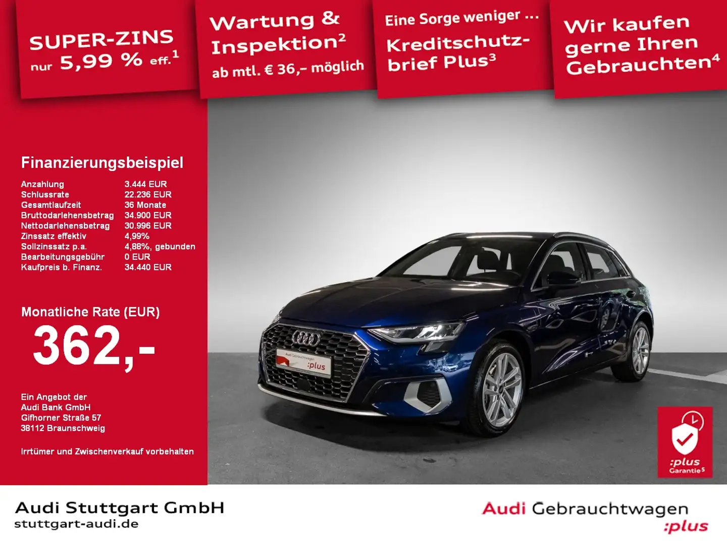 Audi A3 Sportback advanced 40 TFSI e S tronic Blau - 1